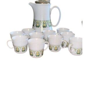 Noritake Progression China Palos Verde Coffee Pot & 10 Cups Set